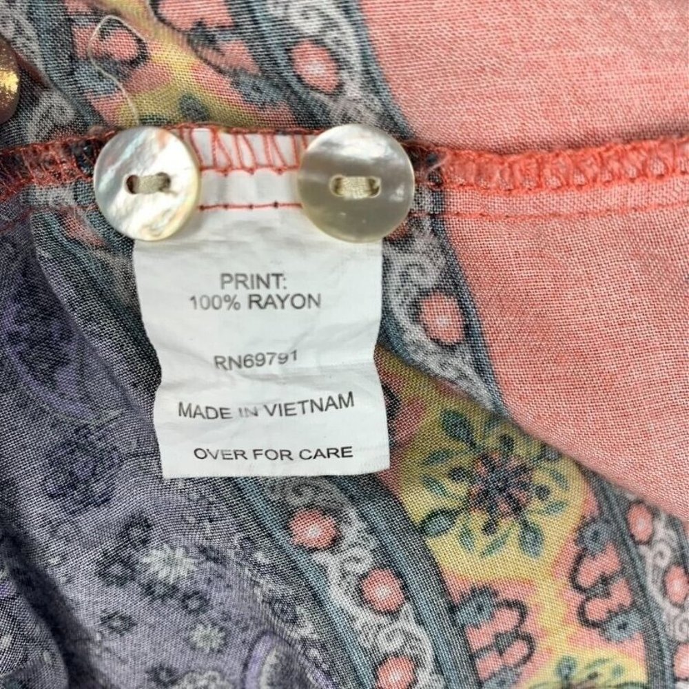Fig and Flower Boho Peasant Blouse Mixed Prints Floral Geometric Cottagecore L - Picture 9 of 10